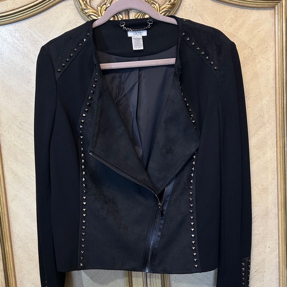 Cache Black Faux Suede Studded Moto Jacket